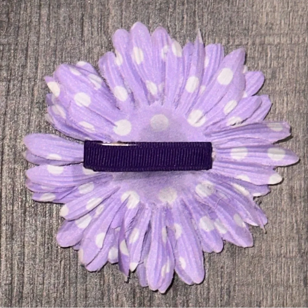 💞 Large Purple Polka Dot Flower Hair Clip with Large Clear Center Gem